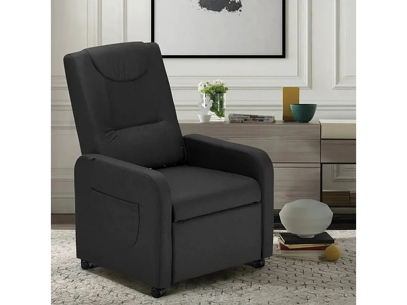 Entspannender Liegesessel Fernsehsessel 4 Räder mit Fußstütze in schönem Stoff - Schwarz