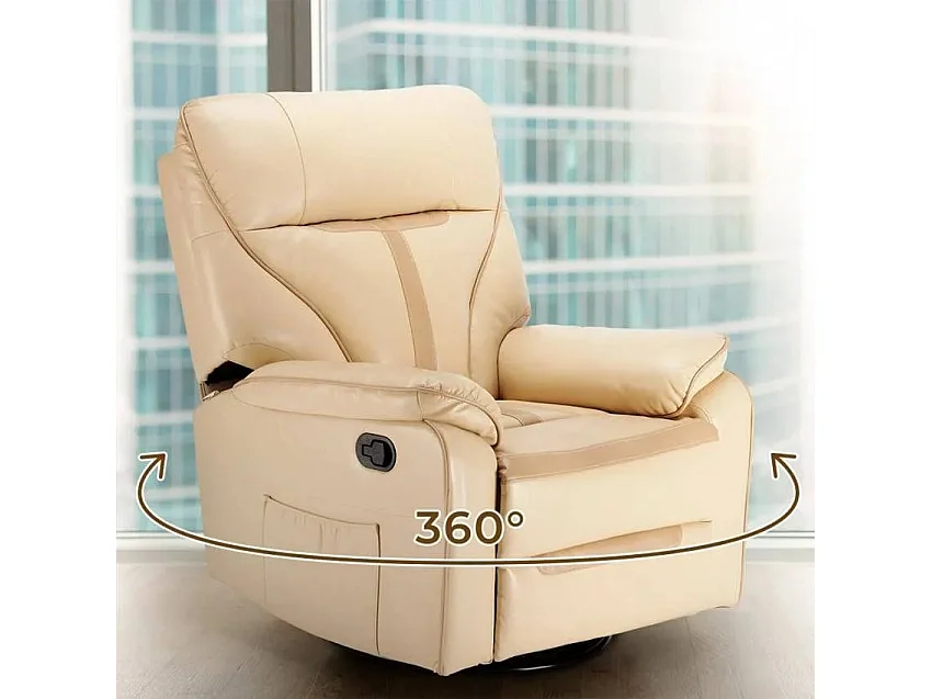 Relax Schaukelsessel Sissi mit Fußstütze und 360-Drehung, Kunstleder - Beige