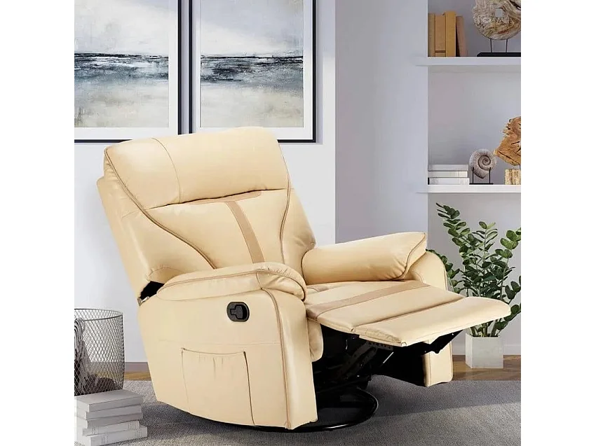 Relax Schaukelsessel Sissi mit Fußstütze und 360-Drehung, Kunstleder - Beige