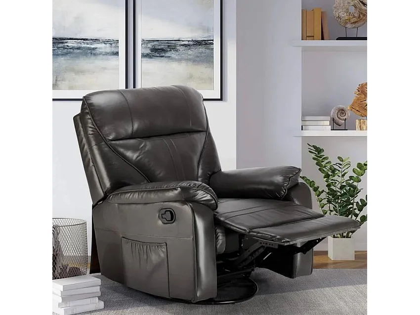 Sillón reclinable relax con mecedora y rotación de 360 en polipiel Sissi - Gris Oscuro