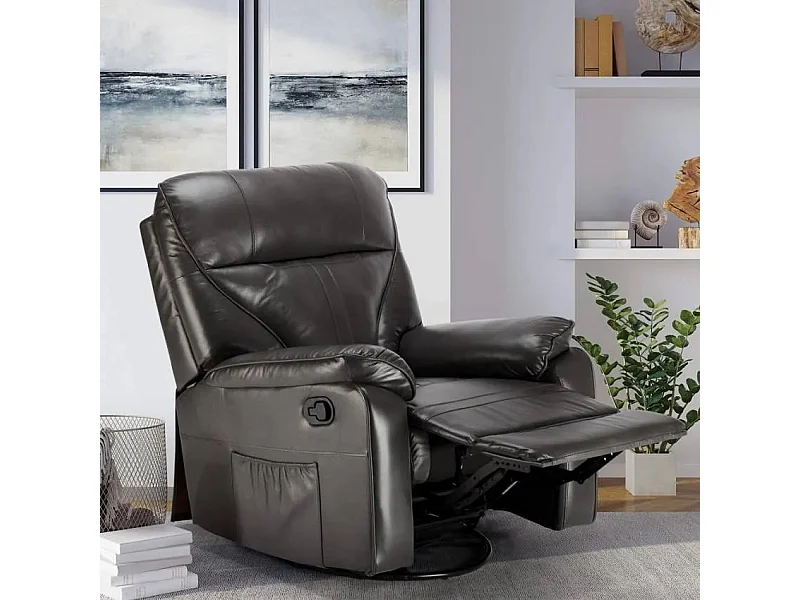 Sillón reclinable relax con mecedora y rotación de 360 en polipiel Sissi - Gris Oscuro