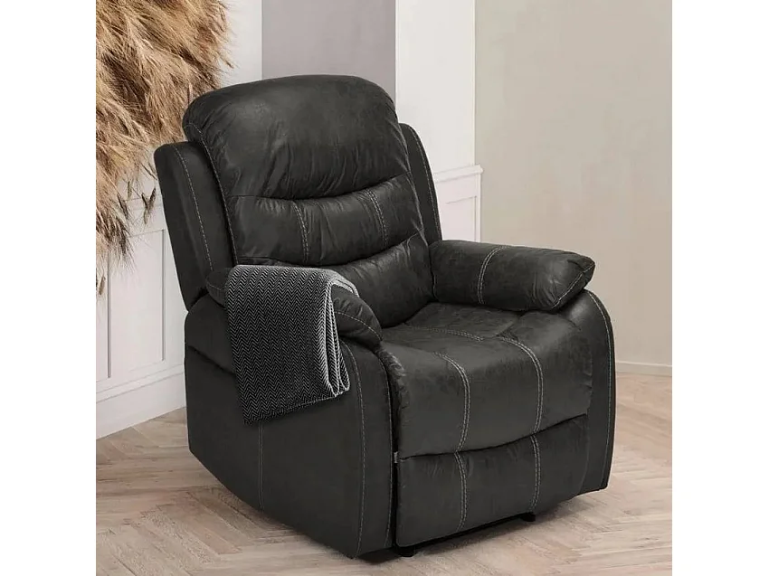 Sillón relax reclinable manual con reposapiés polipiel Panama - Gris