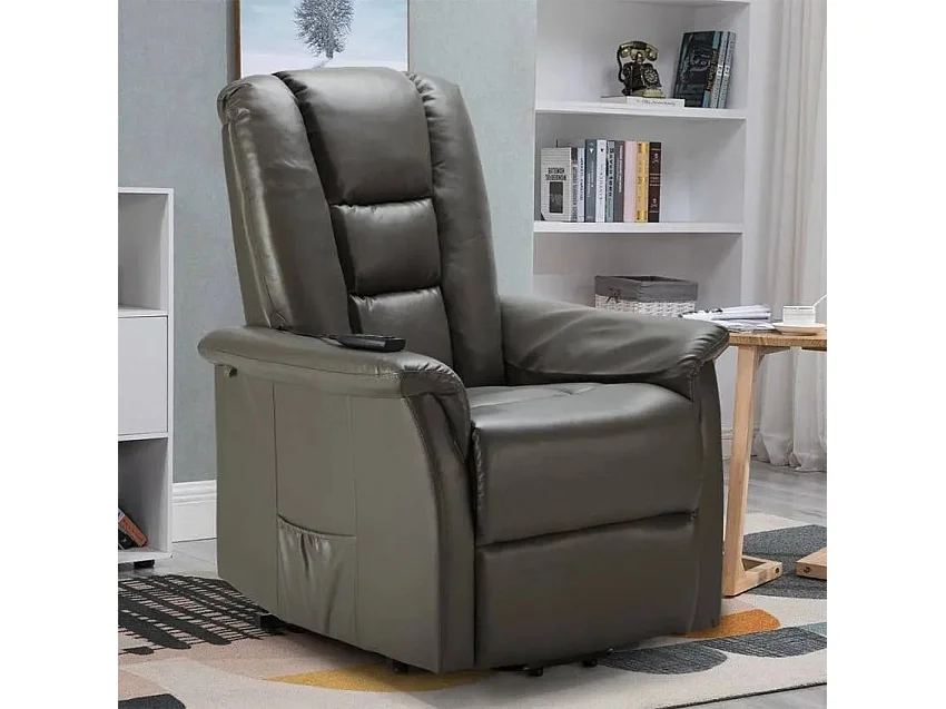 Fernsehsessel Relaxsessel elektrisch aus Kunstleder mit Aufstehhilfe Joanna Fix - Grau