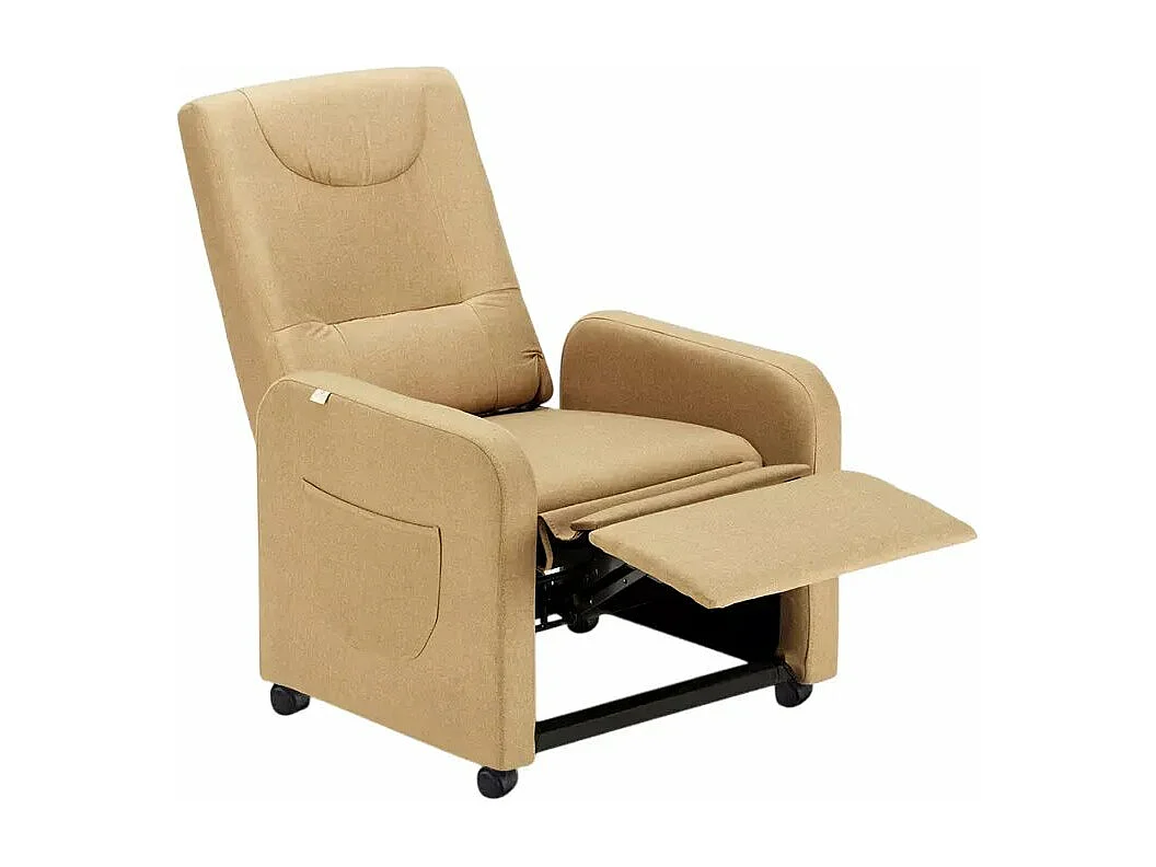 Entspannender Liegesessel Fernsehsessel 4 Räder mit Fußstütze in schönem Stoff - Beige