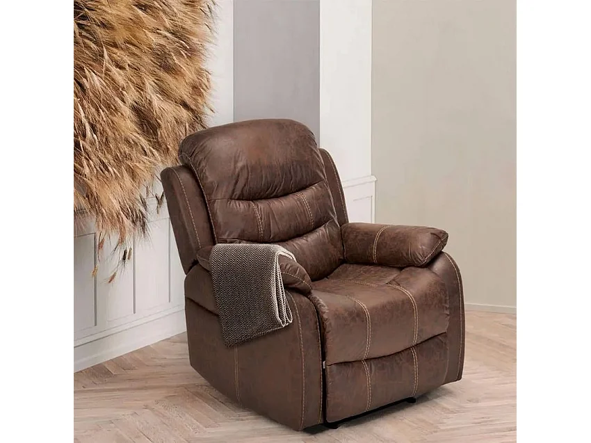 Sillón relax reclinable manual con reposapiés polipiel Panama - Marrón
