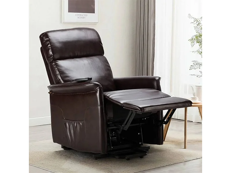 Sillón Relax Reclinable Eléctrico de Cuero Armaila Fix - Marron oscuro