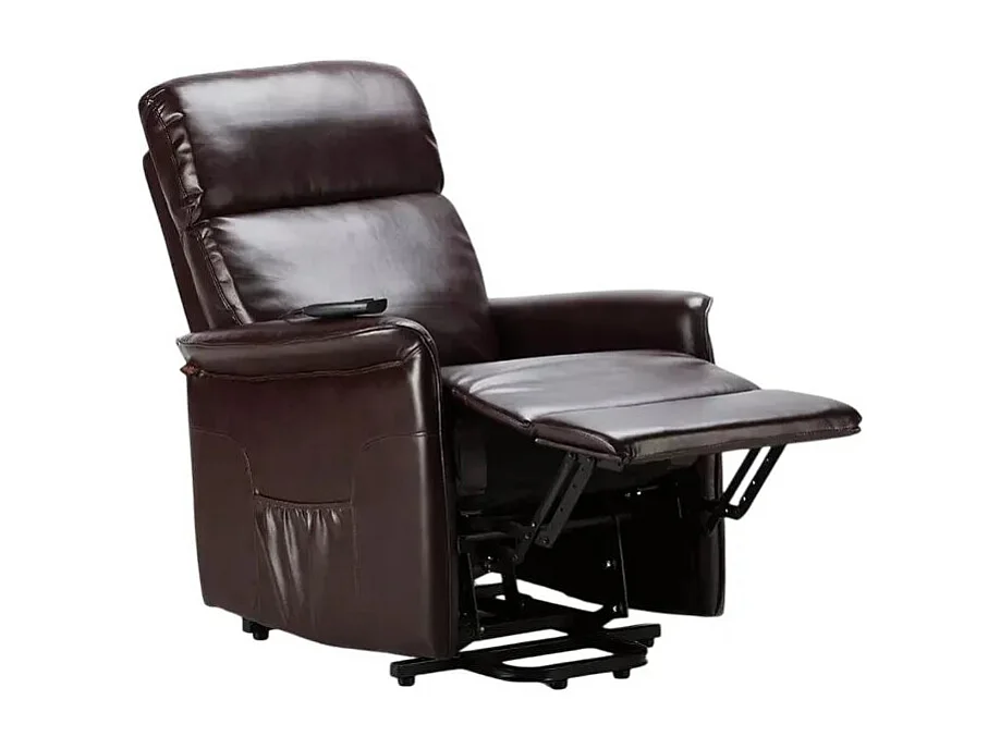 Sillón Relax Reclinable Eléctrico de Cuero Armaila Fix - Marron oscuro