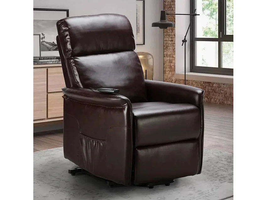 Elektrischer Relax-Sessel Amalia Fix aus Kunstleder mit Aufstehhilfe für Senioren - Dunkelbraun