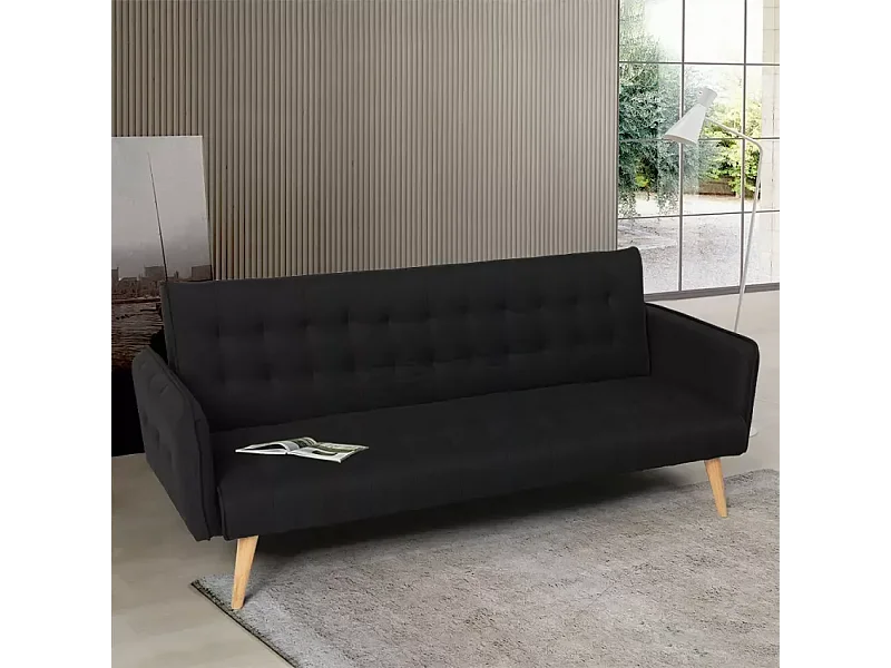 Sofá cama clic clac de 3 plazas en tejido, reclinable Malibu - Negro