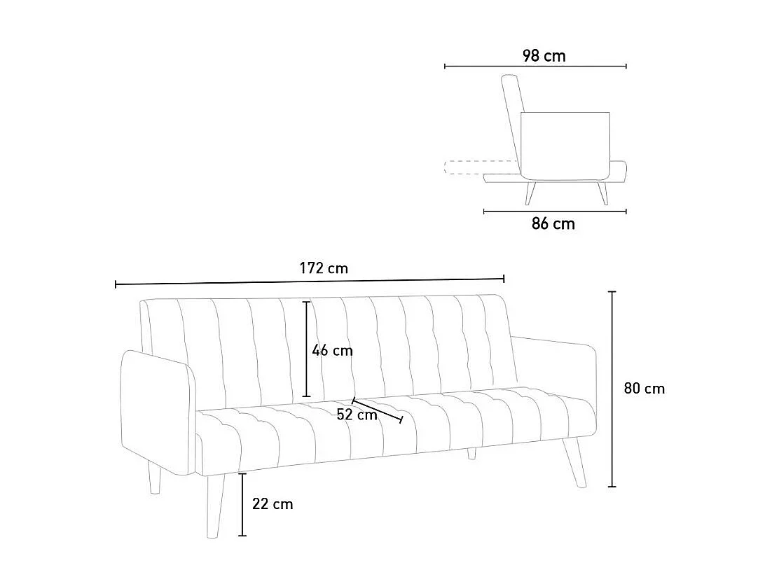 Canapé 3 places convertible clic-clac en tissu inclinable Kauri