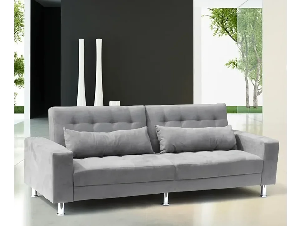 2 3-sitzige Schlafsofas mit verstellbarer Rückenlehne und Doppelkissen Quarzo Fertigbett - Grau