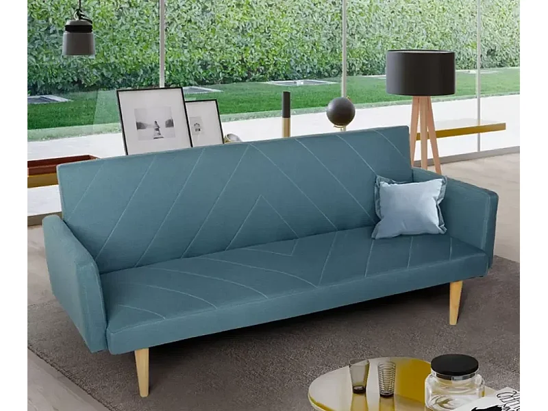 3-Sitzer-Click-Clac-Stoff-Liegesofa Nordic Design Perla - Blau