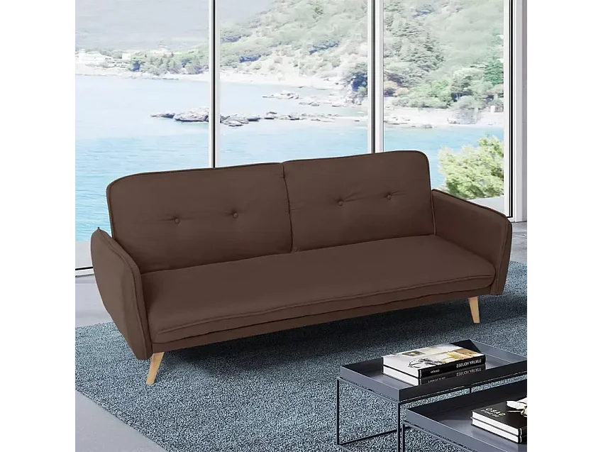 Merida Schlafsofa im Nordischen Design Schlafcouch Clic Clac 3-Sitzer aus Stoff - Braun