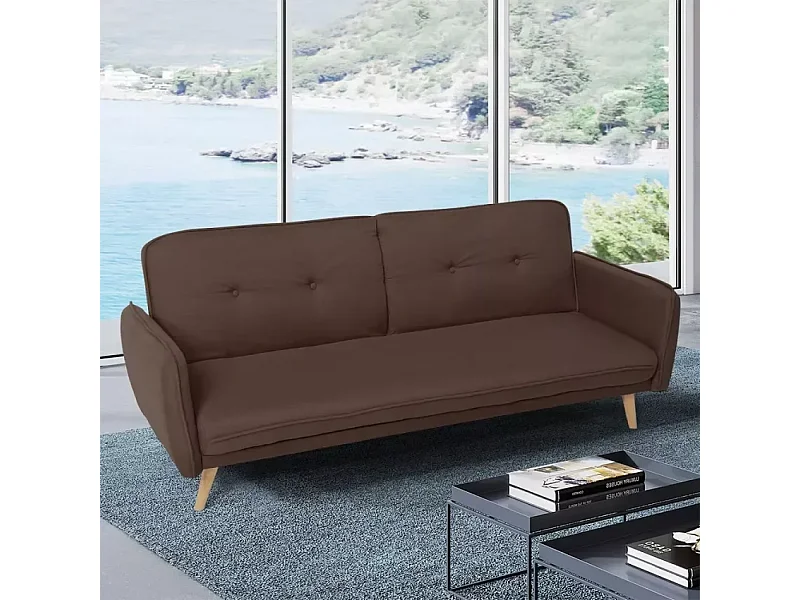 Merida Schlafsofa im Nordischen Design Schlafcouch Clic Clac 3-Sitzer aus Stoff - Braun