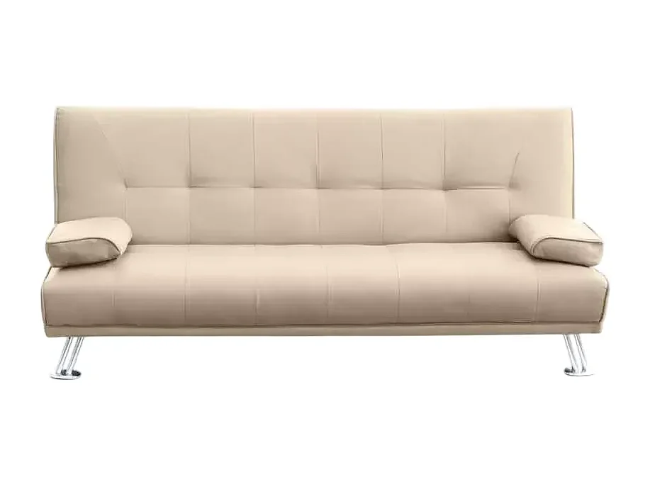 Sofá cama biplaza de cuero polipiel con reposabrazos Olivina para casa y locales públicos Pronto Letto - Beige