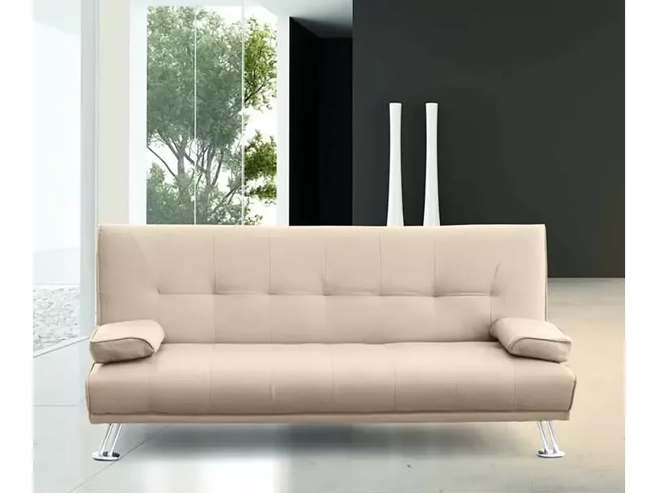 Sofá cama biplaza de cuero polipiel con reposabrazos Olivina para casa y locales públicos Pronto Letto - Beige