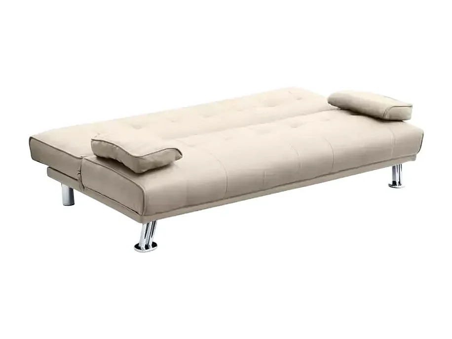 Sofá cama biplaza de cuero polipiel con reposabrazos Olivina para casa y locales públicos Pronto Letto - Beige