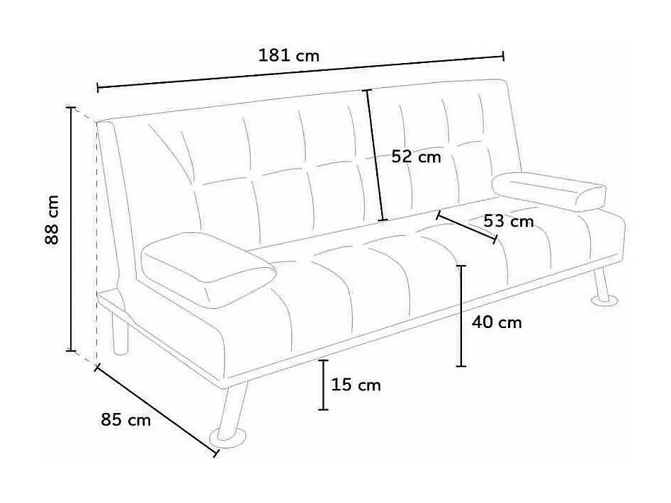 Sofá cama biplaza de cuero polipiel con reposabrazos Olivina para casa y locales públicos Pronto Letto - Beige