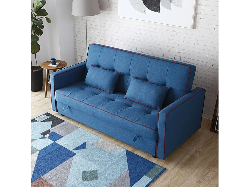 Sofá cama clásico 2 plazas en tejido con contenedor Zalto - Azul Marino