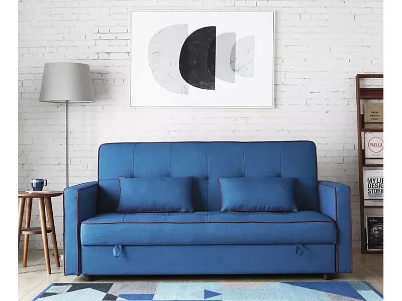 Sofá cama clásico 2 plazas en tejido con contenedor Zalto - Azul Marino