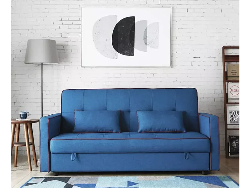 Sofá cama clásico 2 plazas en tejido con contenedor Zalto - Azul Marino