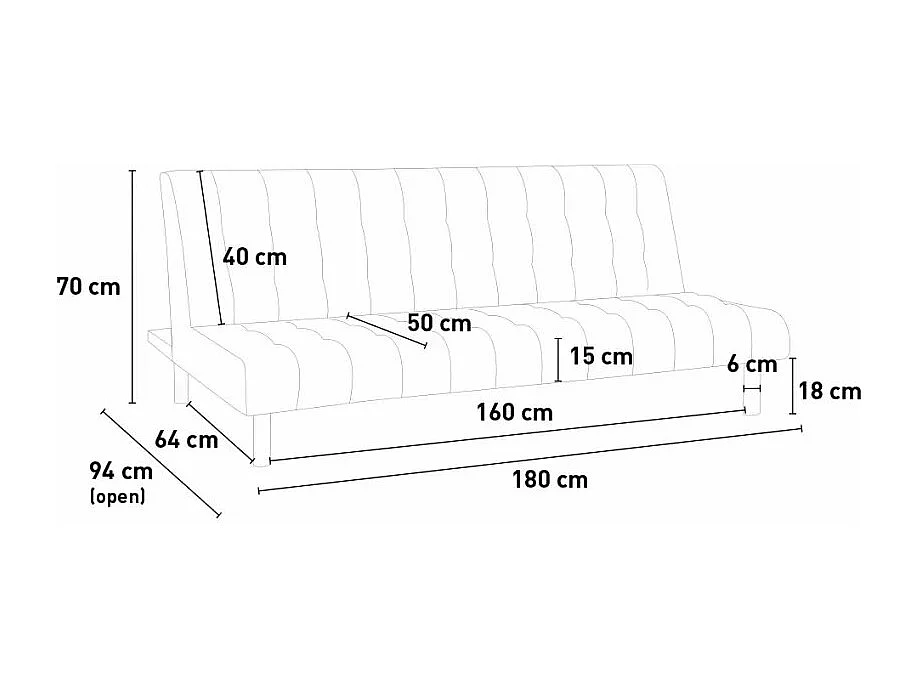 Canapé 2 places convertible clic-clac inclinable en similicuir Mango