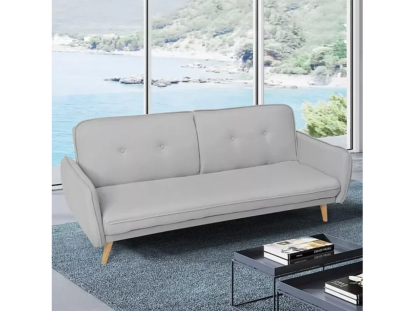 Merida Schlafsofa im Nordischen Design Schlafcouch Clic Clac 3-Sitzer aus Stoff - Grau