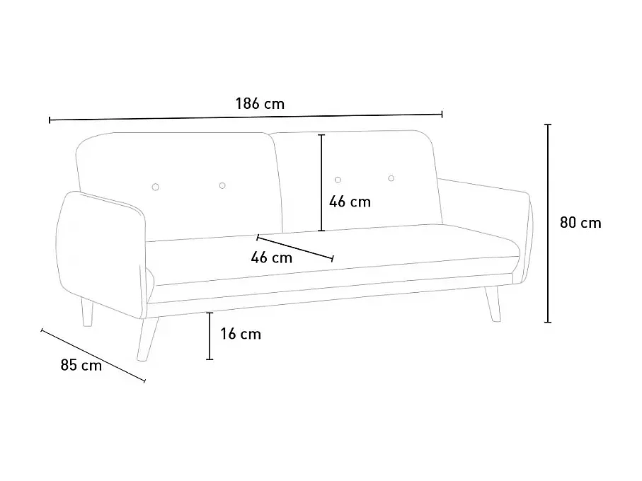 Merida Schlafsofa im Nordischen Design Schlafcouch Clic Clac 3-Sitzer aus Stoff - Grau