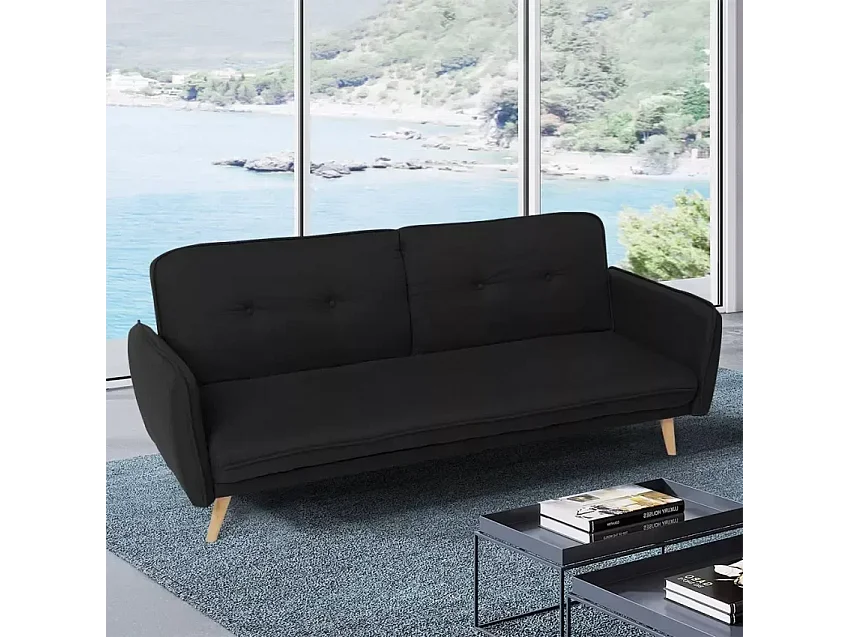 Merida Schlafsofa im Nordischen Design Schlafcouch Clic Clac 3-Sitzer aus Stoff - Schwarz