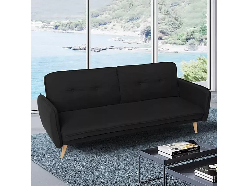 Merida Schlafsofa im Nordischen Design Schlafcouch Clic Clac 3-Sitzer aus Stoff - Schwarz
