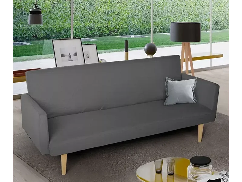 Sofá cama clic clac de 3 plazas en tejido de diseño nórdico reclinable Perla - Gris Oscuro