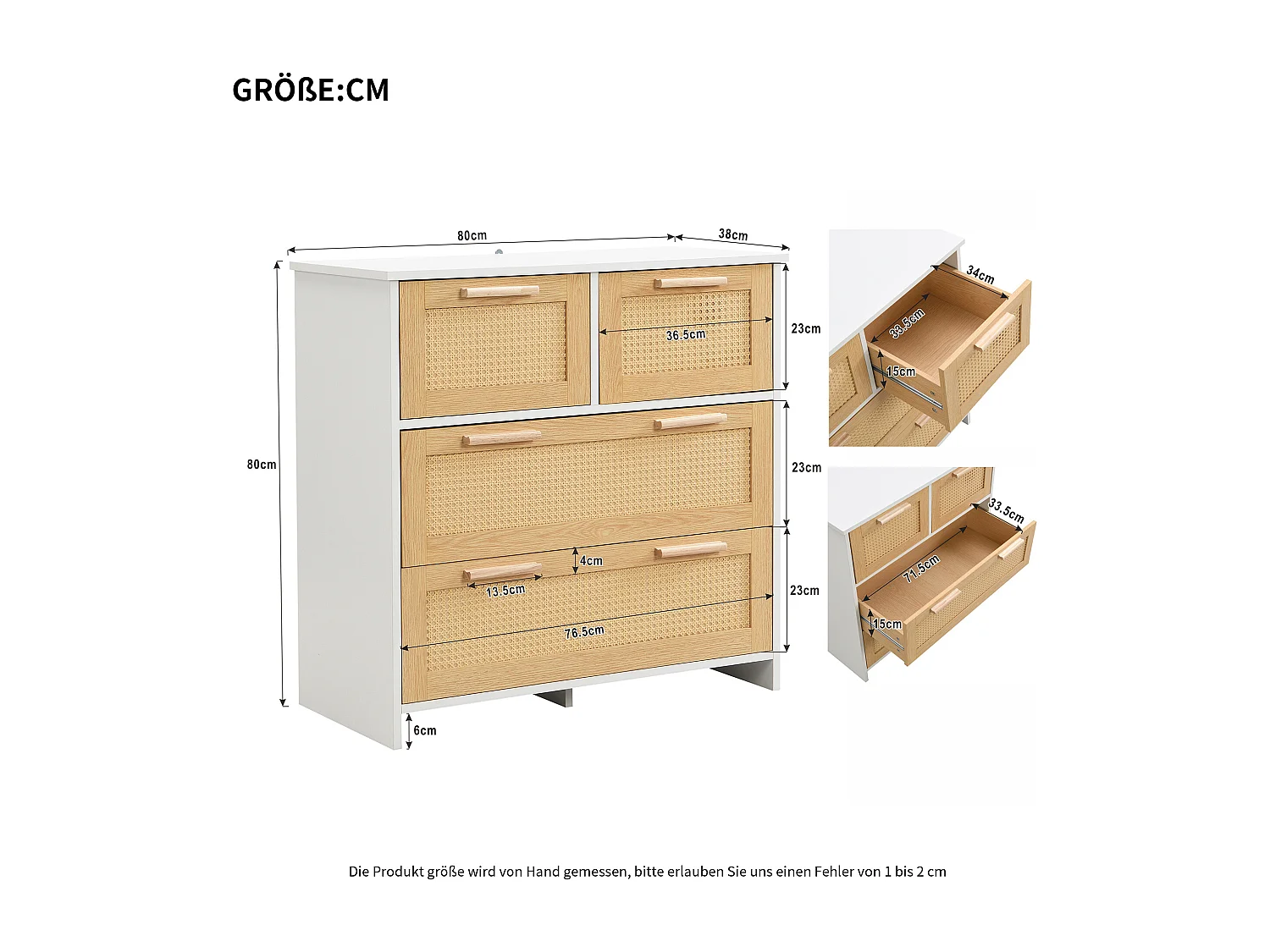 Comò 4 cassetti rotin naturel bois MDF rangement chambre salon 80x40x92cm beige