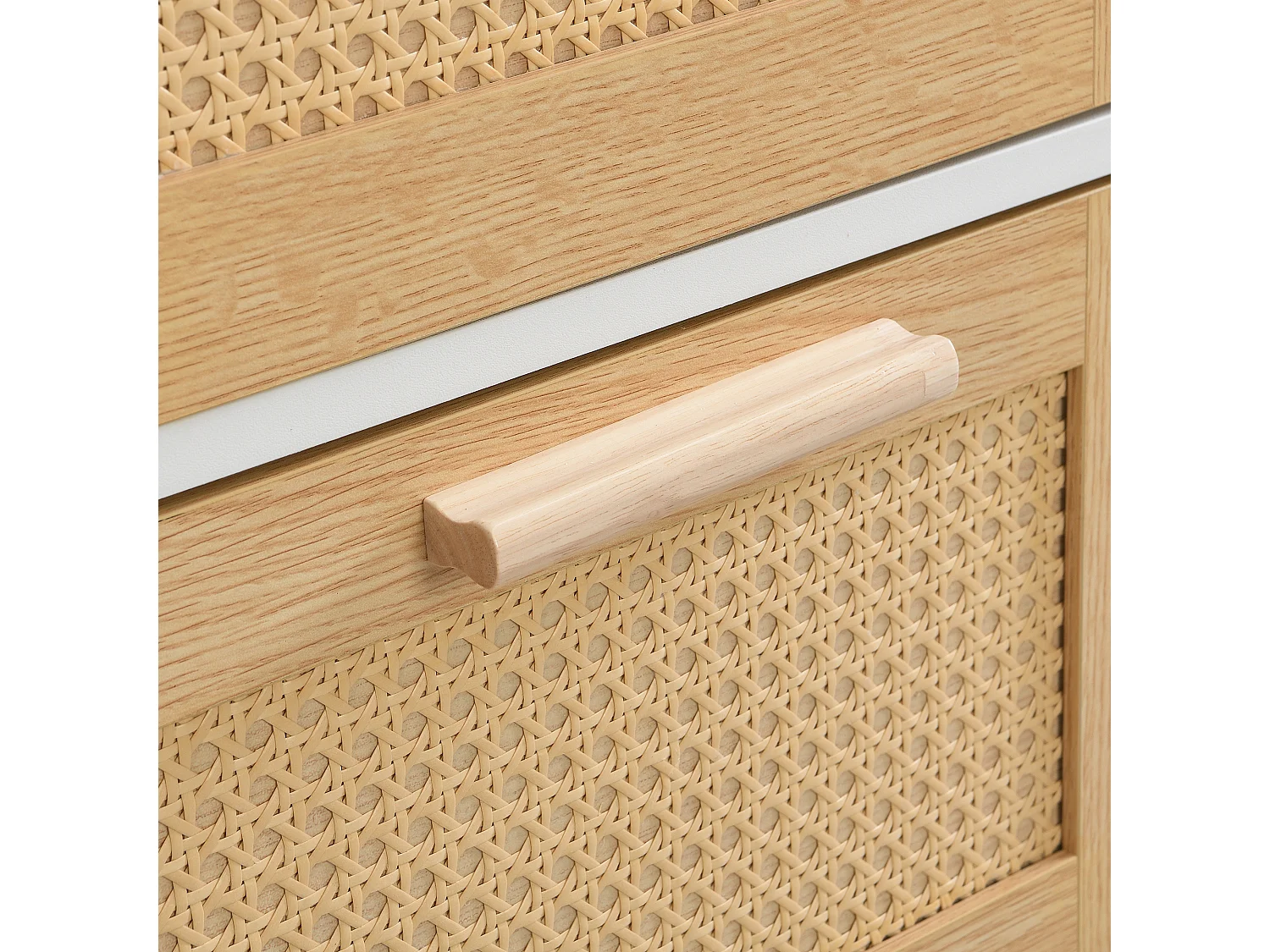 Comò 4 cassetti rotin naturel bois MDF rangement chambre salon 80x40x92cm beige