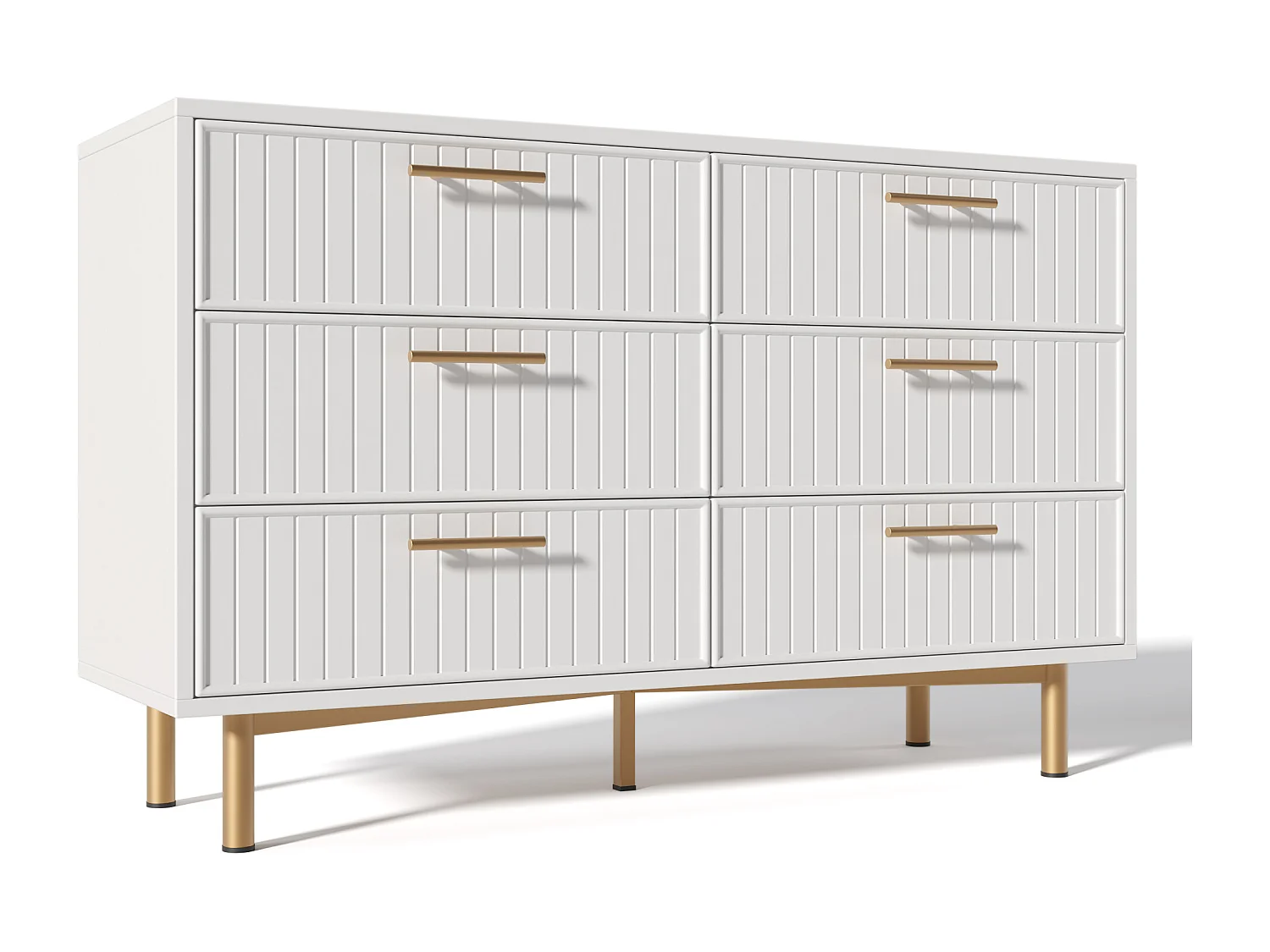 Comò 6 cassetti moderne bois blanc rangement chambre pieds métal 120x40x75 cm