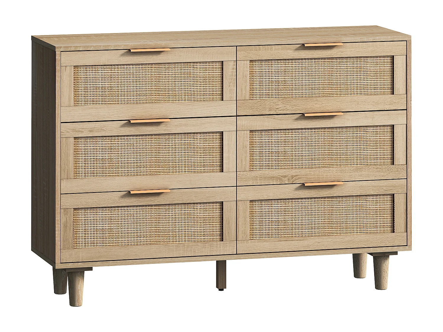 Cômoda de vime natural, 6 gavetas, para quarto e sala, 110x40x75 cm, marrom
