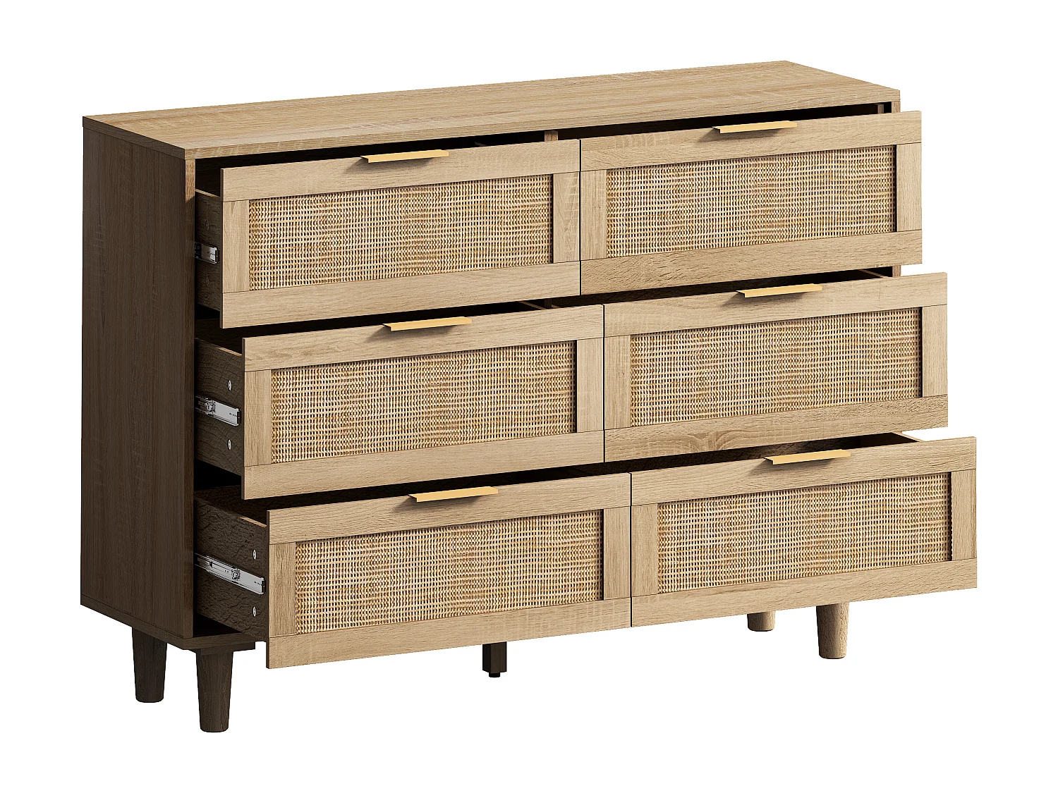 Cômoda de vime natural, 6 gavetas, para quarto e sala, 110x40x75 cm, marrom