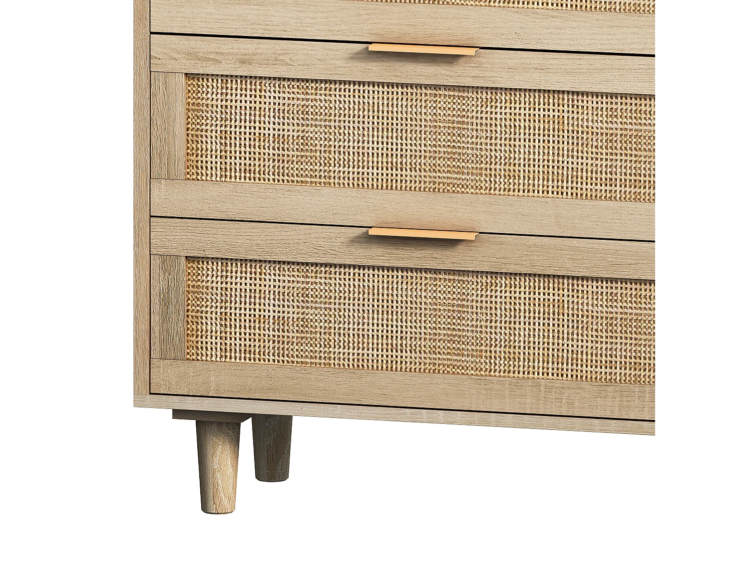 Cassettiera in Truciolare Rattan Naturale, 6 Cassetti, per Camera da Letto e Soggiorno, 130x40x75 Cm, Marrone