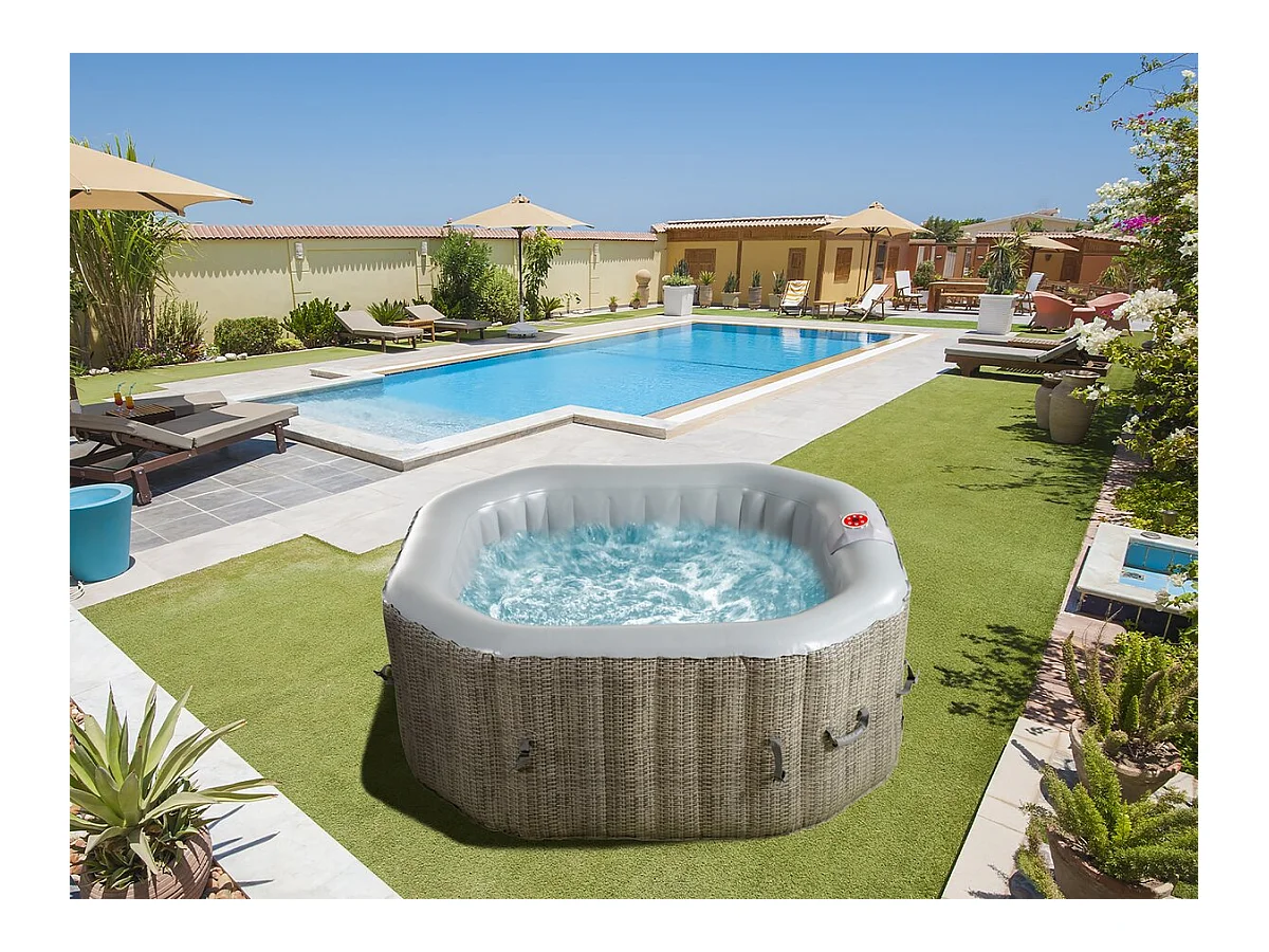 Aufblaser Whirlpool achteckig "Los Angeles" - 4 Personen - Hellgrau/Braun