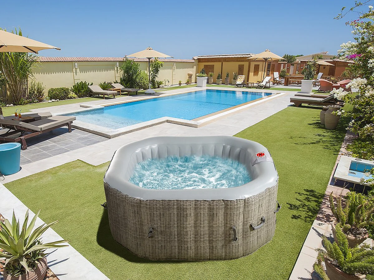 Aufblaser Whirlpool achteckig "Los Angeles" - 4 Personen - Hellgrau/Braun