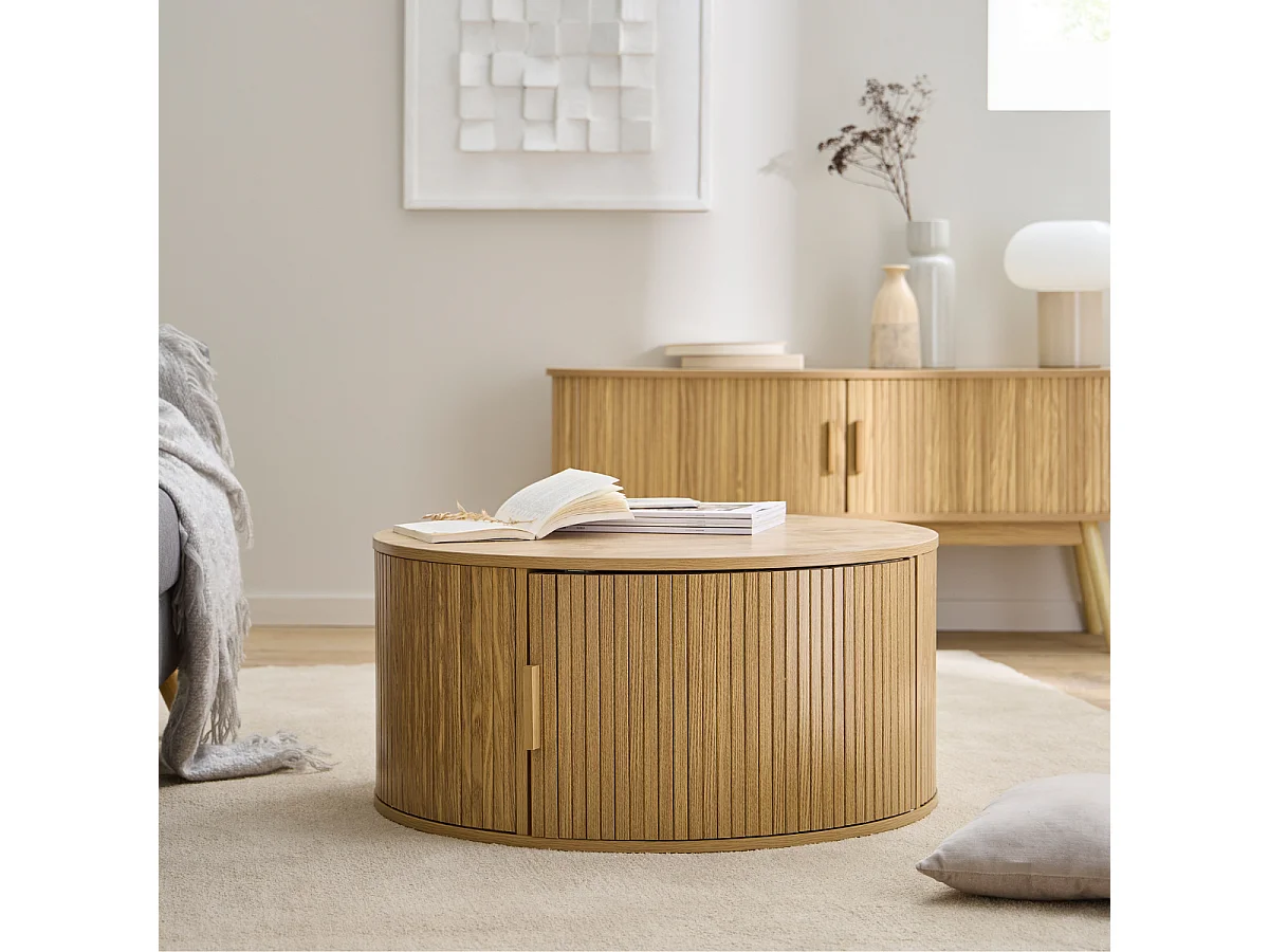 Table basse ronde avec rangement D75 cm - ERNEST