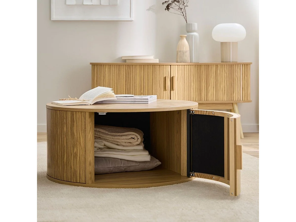 Table basse ronde avec rangement D75 cm - ERNEST