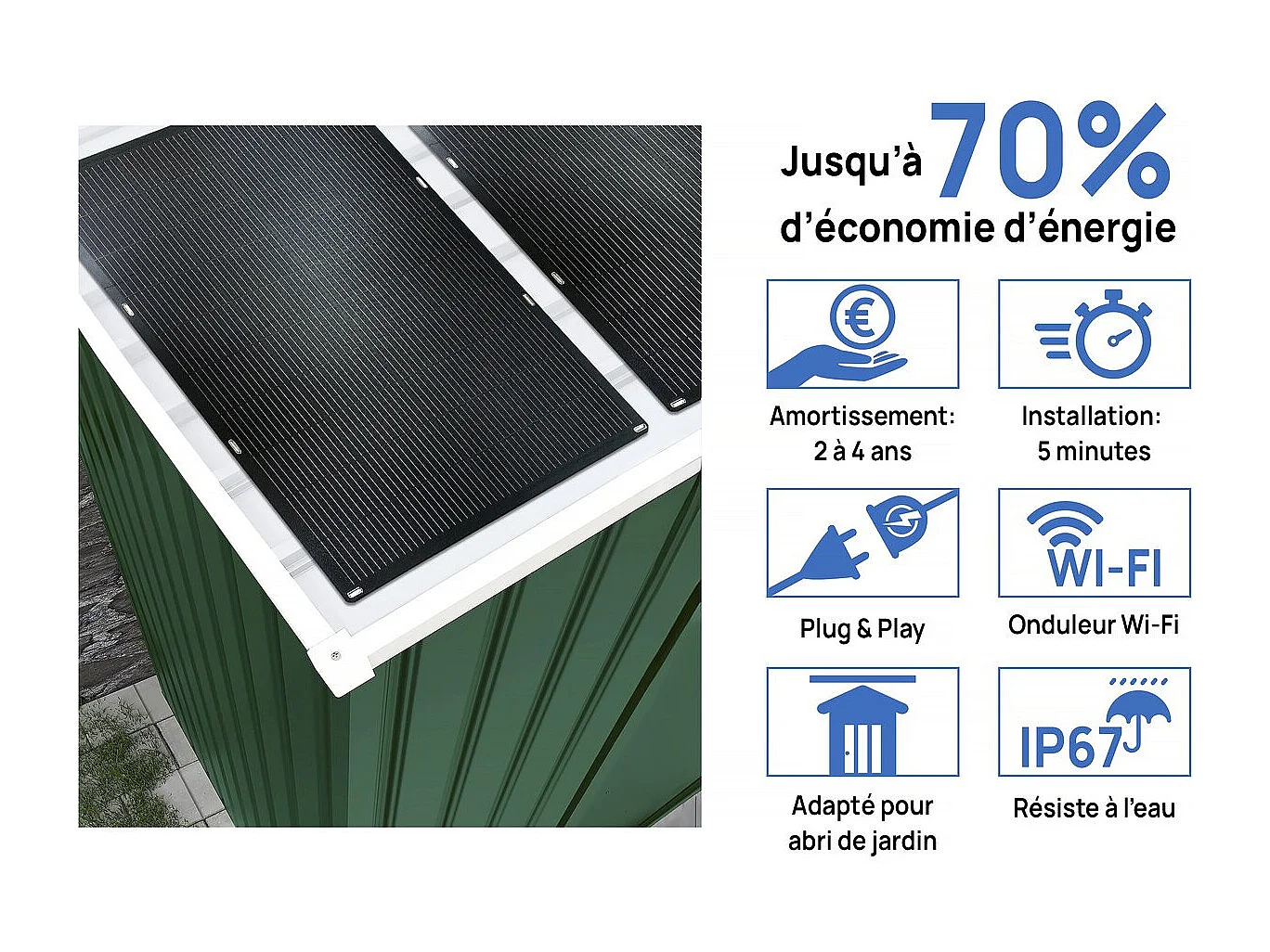 Abri de jardin métal - "Rosas "- 7,06 m² avec panneaux solaires - Vert