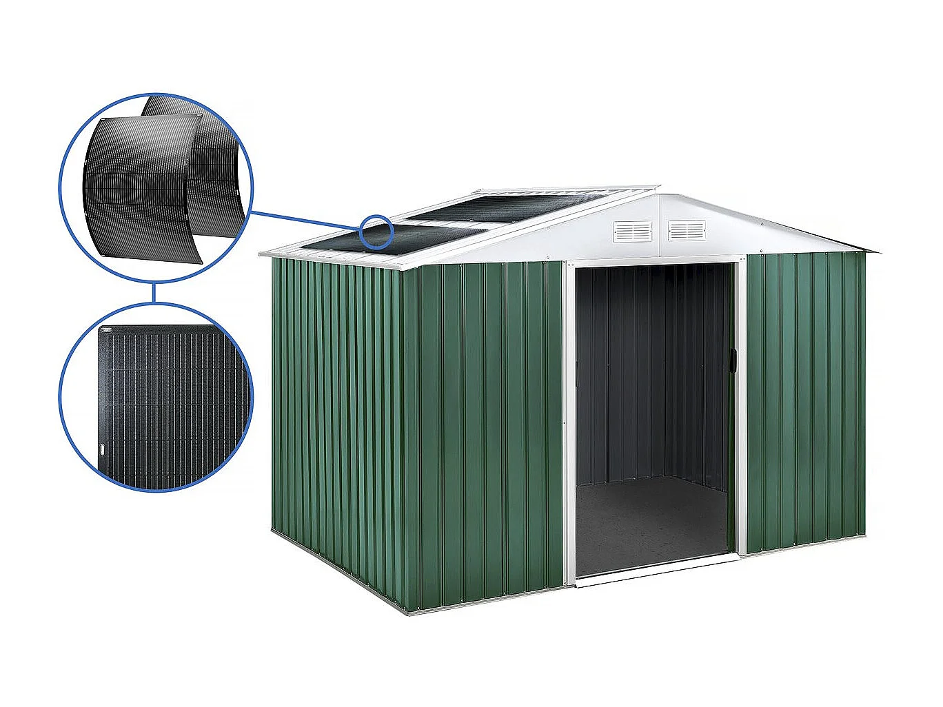 Abri de jardin métal - "Rosas "- 7,06 m² avec panneaux solaires - Vert