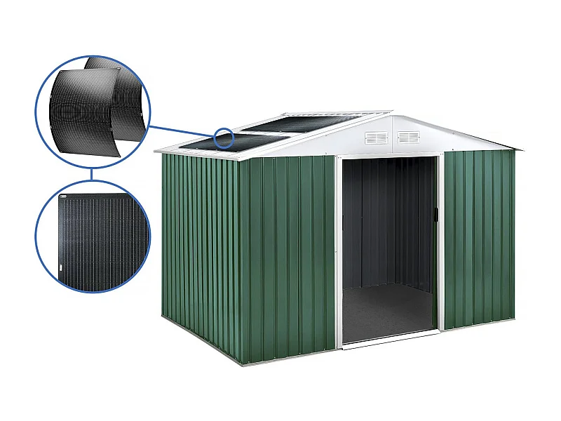 Cobertizo de jardín metálico - "Rosas "- 7,06 m² con paneles solares