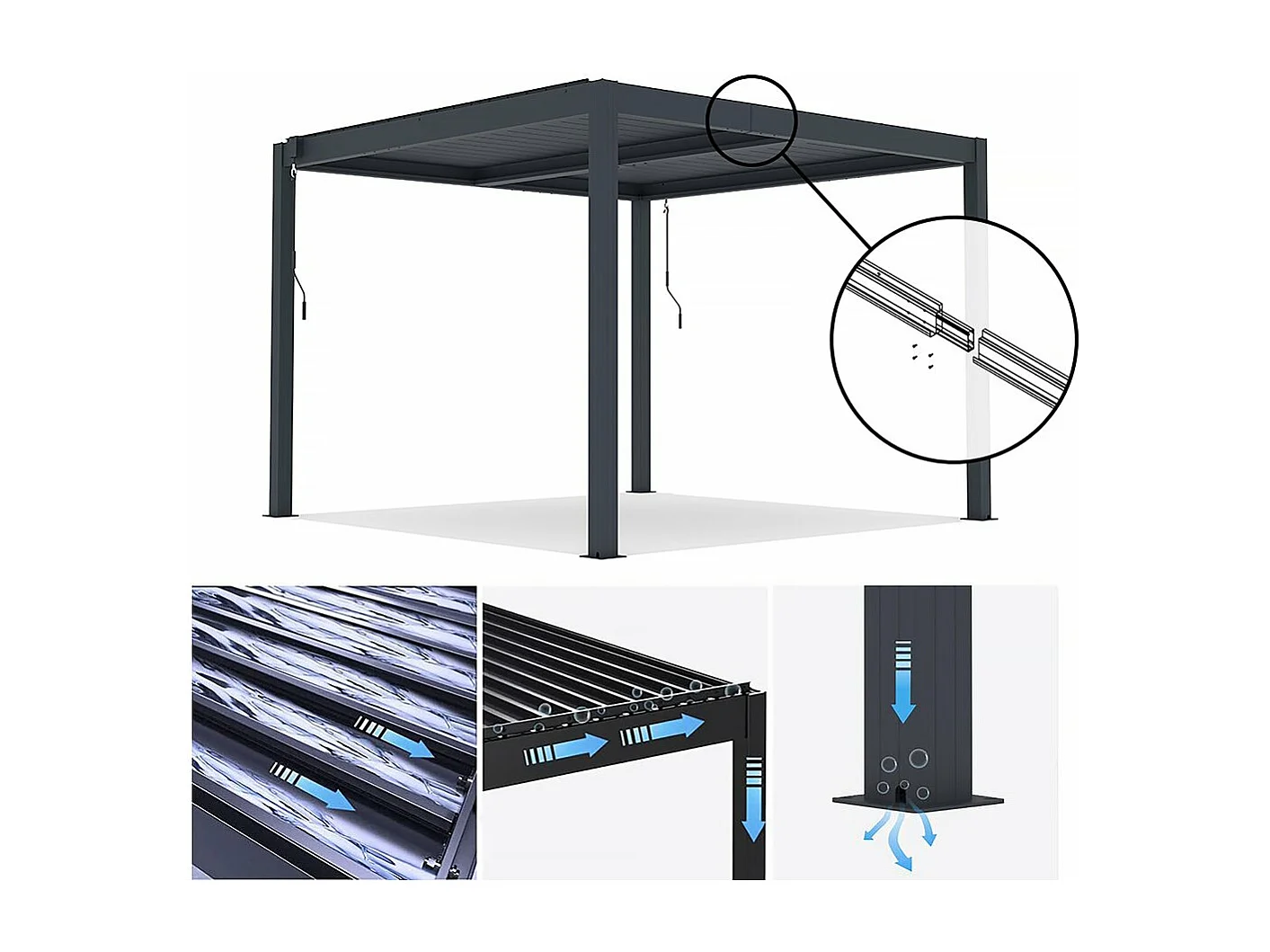 Pergola bioclimatique en aluminium "Windsor" - 3 x 3 m - Anthracite