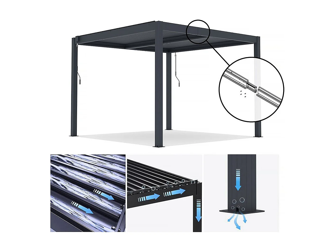 Pérgula bioclimática em alumínio "Windsor" - 3 x 3 m - Antracite