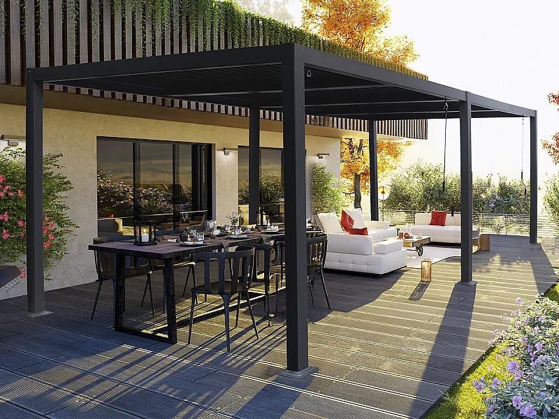 Pergola bioclimática "Windsor" em alumínio 3 x 6 m Cinza