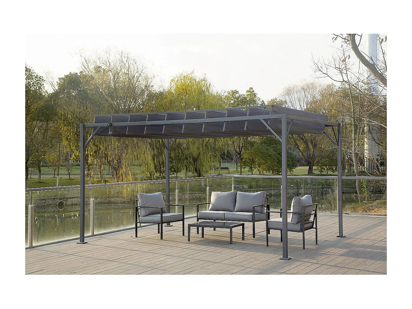 Bioklimatische Pergola aus Stoff "Lodge" 3 x 4 m - Anthrazit