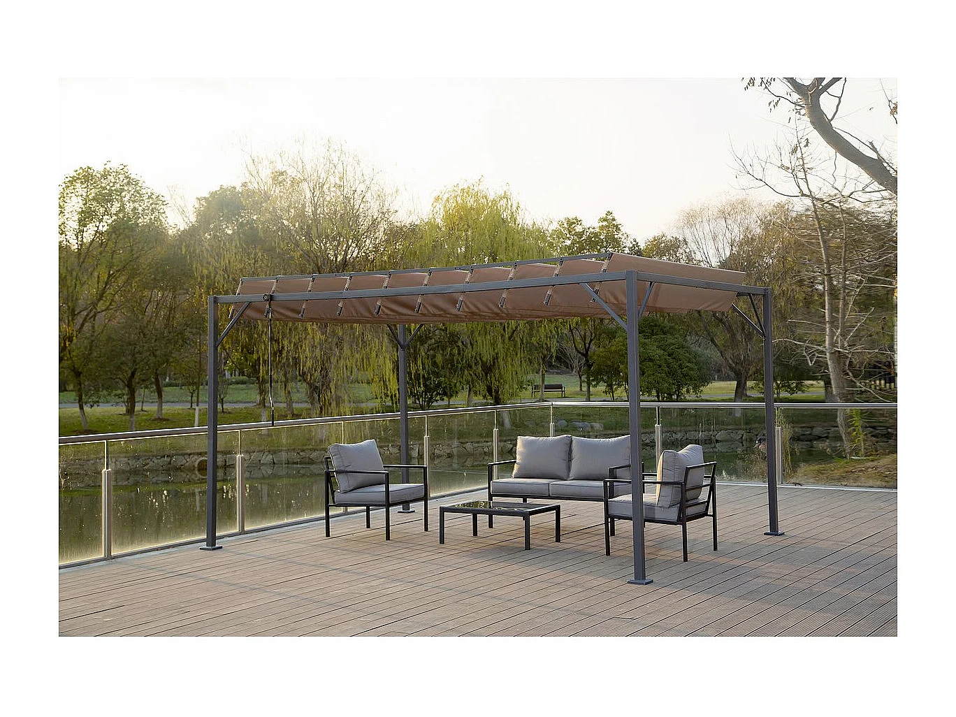 Pergola bioclimatique en tissu "Lodge" 3 x 4 m - Taupe