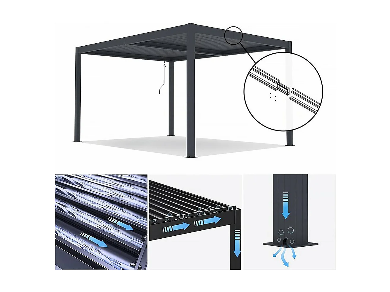 Bioklimatyczna pergola aluminiowa "Windsor" - 3 x 4 m - Antracyt